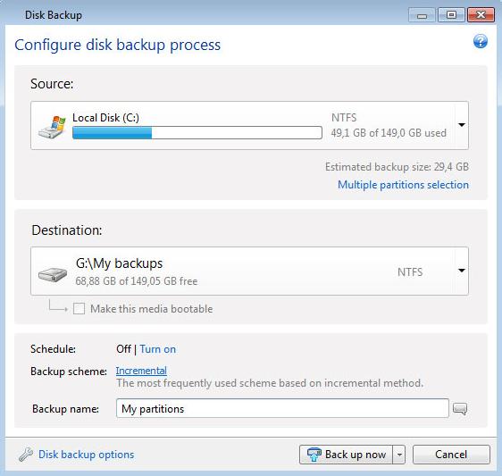 Acronis 2012 disk backup option