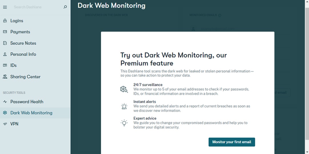Dashlane dark web monitoring feature